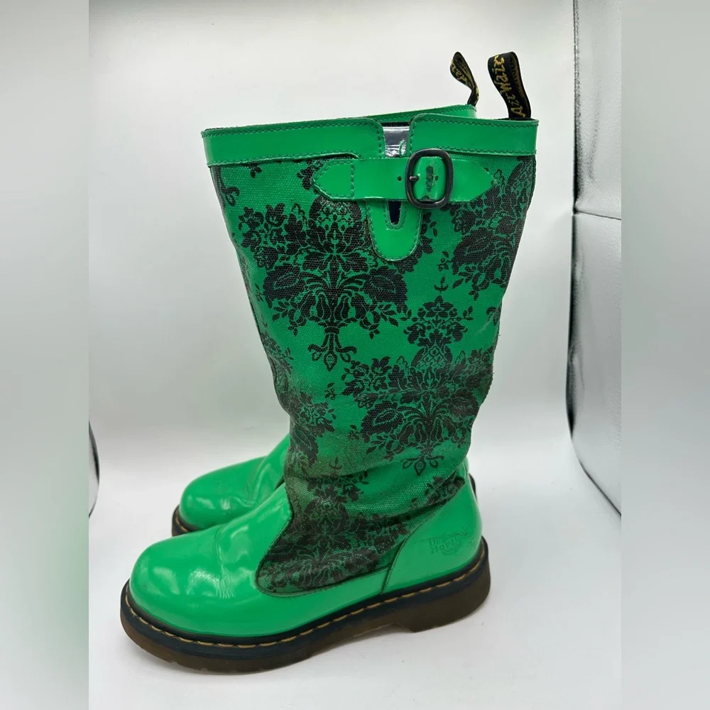 RARE Dr Martens green floral Rain Nellie  Wellies Welly Wellington boot VINTAGE - Picture 10 of 16